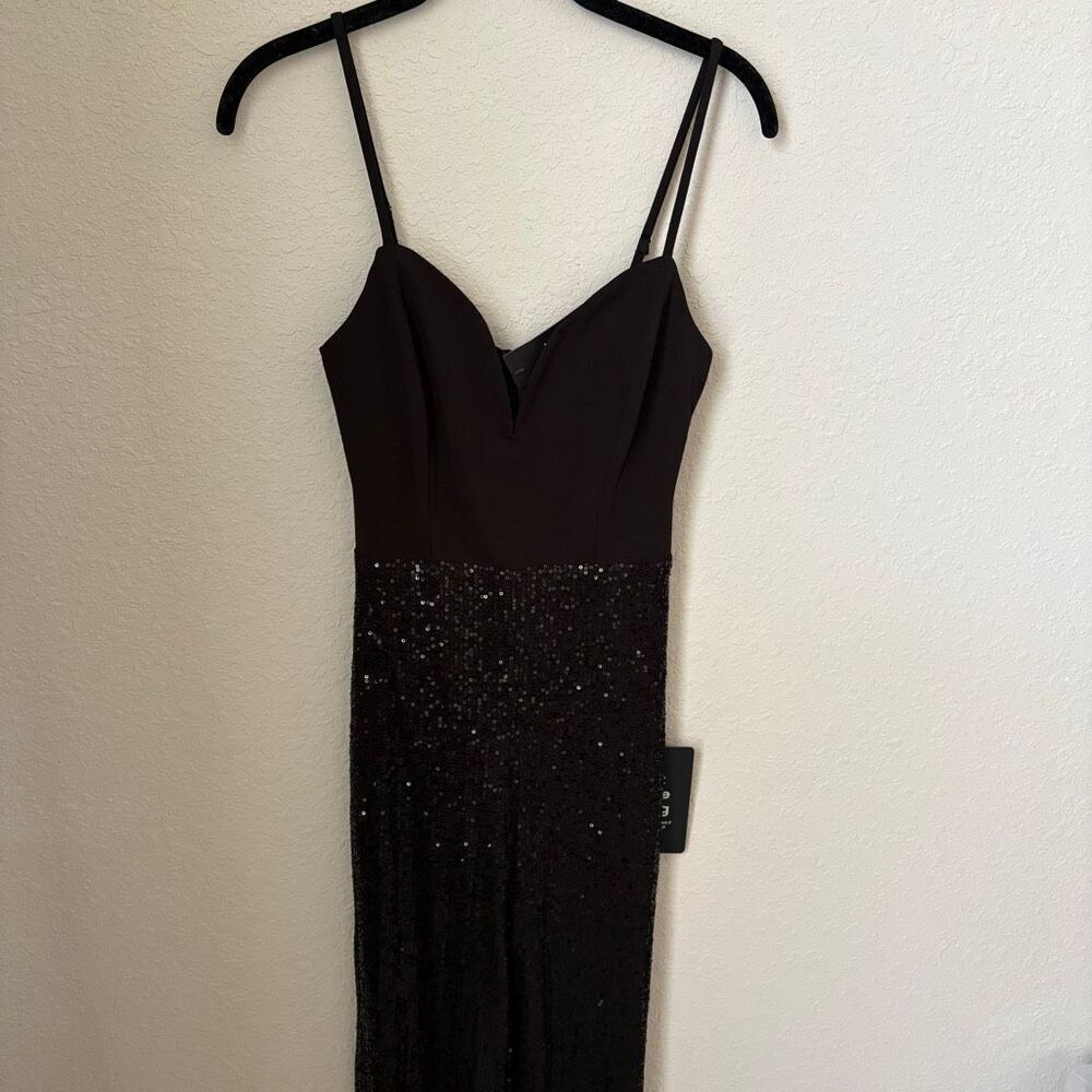 NWT Lulus Dazzling Vision Black Sequin Sleeveless Wide-Leg Jumpsuit Size XS